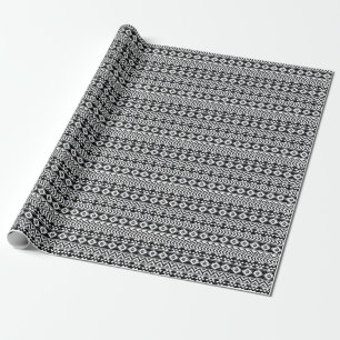 Aztec-Stamm: Grunge weißes Muster. Geschenkpapier