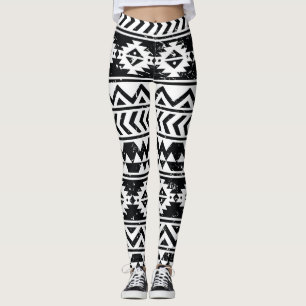 Aztec-Stamm: grunge weißes Muster. Leggings