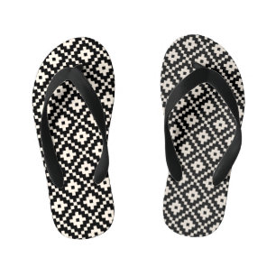 Aztec Style Block Print Black+Cream Muster Kinderbadesandalen