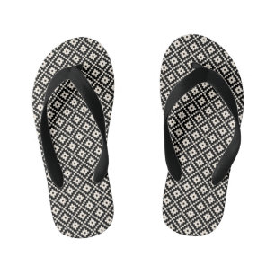 Aztec Style Block Print Black+Cream Rpt Muster Kinderbadesandalen