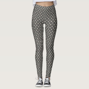 Aztec Style Block Print Black+Cream Sml Muster Leggings