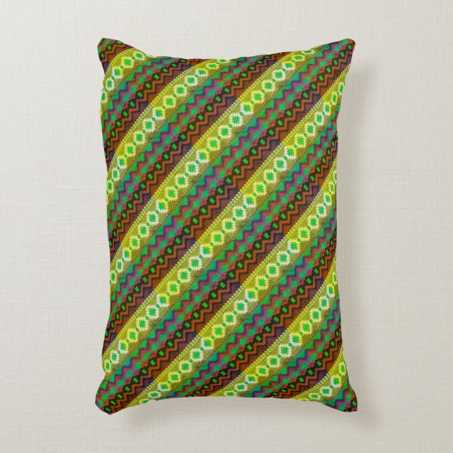 Aztec Style Green Brown Tan Dekokissen (Vorderseite(Vertikal))