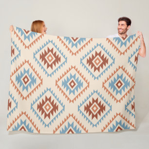 Aztec Style Motif Big Pattern Blue Crm Terracottas Fleecedecke
