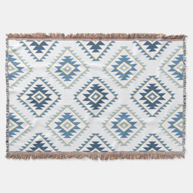 Aztec Style Motif Big Pattern Blues White Gold Decke (Vorderseite)