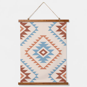 Aztec Style Motif Lg Muster Blue Crm Terracottas Wandteppich Mit Holzrahmen