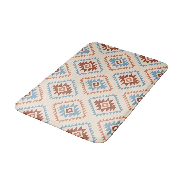 Aztec Style Motif Muster Blue Crm Terracottas Badematte (Schrägansicht)