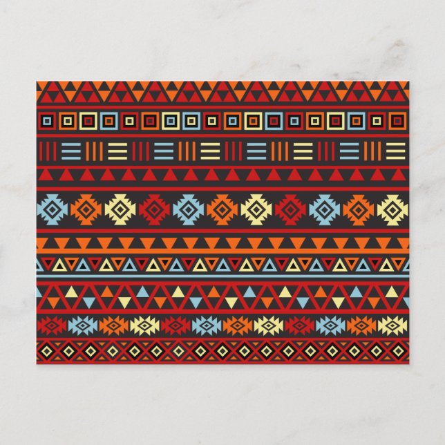 Aztec Style Muster - Orange Yellow Blue Red & Blk Postkarte (Vorderseite)