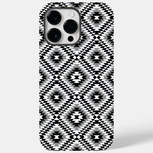 Aztec Stylized BW+Gray Symbol Pattern Case-Mate iPhone 14 Pro Max Hülle (Rückseite)