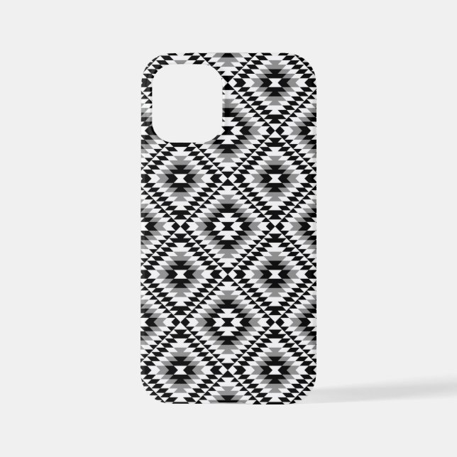 Aztec Stylized BW+Gray Symbol Pattern iPhone 12 Mini Hülle (Rückseite)