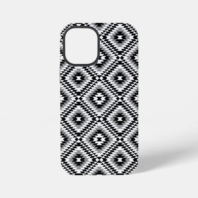 Aztec Stylized BW+Gray Symbol Pattern iPhone 12 Mini Hülle (Rückseite)