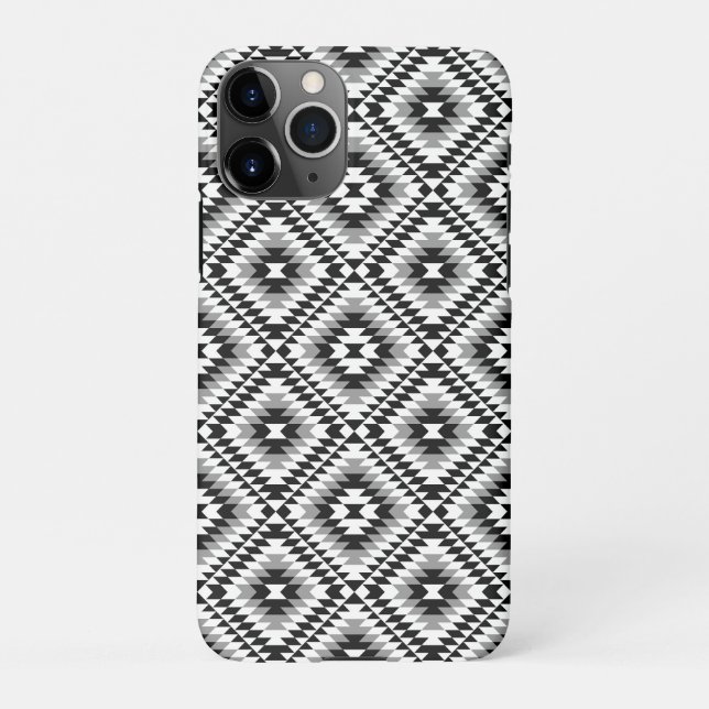 Aztec Stylized BW+Gray Symbol Pattern iPhone Hülle (Rückseite)