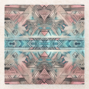 Aztec Südwestpastellfarben rosa und blau Glasuntersetzer