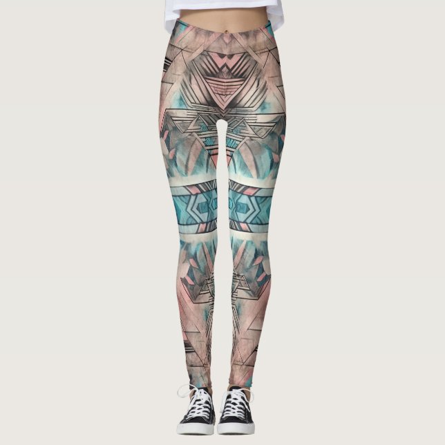 Aztec Südwestpastellfarben rosa und blau Leggings (Vorderseite)