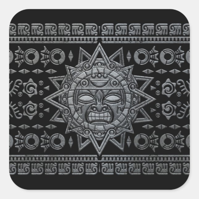 Aztec Sun God - Stone on Black Quadratischer Aufkleber (Vorderseite)