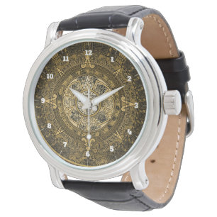 AZTEC SUN STONE CALENDAR GOLD SYMBOL ARMBANDUHR