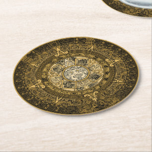 AZTEC SUN STONE CALENDAR GOLD SYMBOL RUNDER PAPPUNTERSETZER