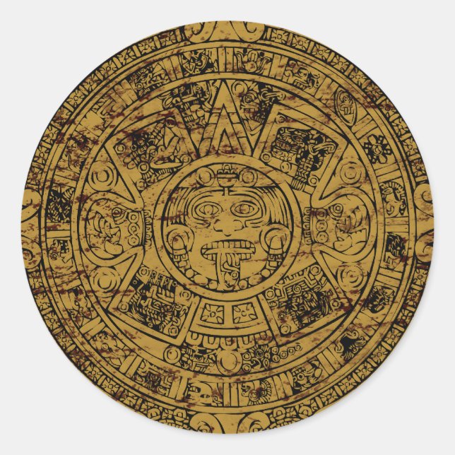 Aztec Sun Stone Calendar Runder Aufkleber (Vorderseite)