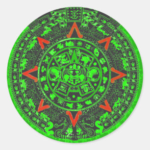 Aztec Sun Stone Green Design Runder Aufkleber