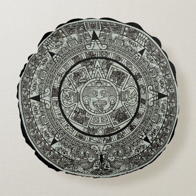 Aztec Sun Stone Maya Kalender 1 Rundes Kissen (Vorderseite)