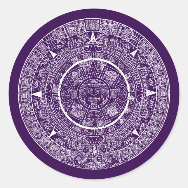 Aztec Sun Stone Maya Kalender 3 Runder Aufkleber (Vorderseite)