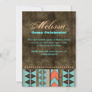 Aztec Sweet 16 Invitation Bleu Cool Brown Motif