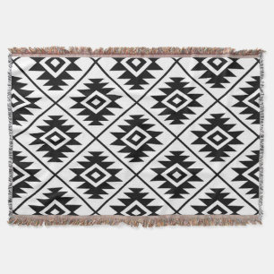 Aztec Symbol Stylisiert Big Ptn Black auf Weiß Decke