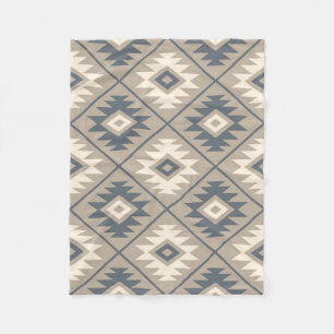 Aztec Symbol Stylisiert Big Ptn Blue Cream Sand Fleecedecke