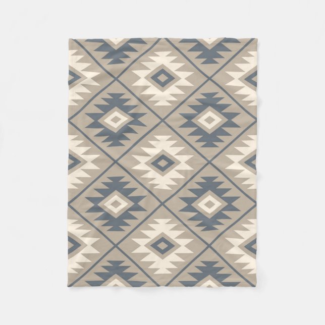 Aztec Symbol Stylisiert Big Ptn Blue Cream Sand Fleecedecke (Vorderseite)