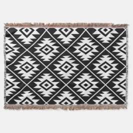 Aztec Symbol Stylisiert Big Ptn White auf schwarz Decke
