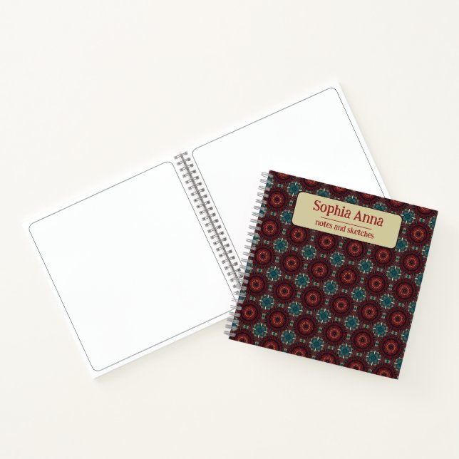 Aztec Textile Geometric Burgundy Pattern Notizbuch (Innenseite)