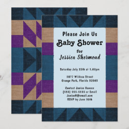 Aztec Tribal Abstrakt Baby Dusche Blue Lila Tan Einladung