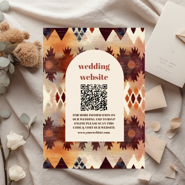 Aztec Tribal Brown Ethnic Western Wedding qr Code Begleitkarte (Von Creator hochgeladen)
