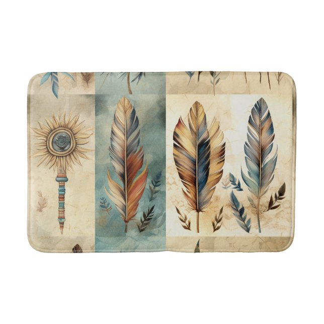 Aztec Tribal Feathers Medicinal Stick Badematte (Vorderseite)