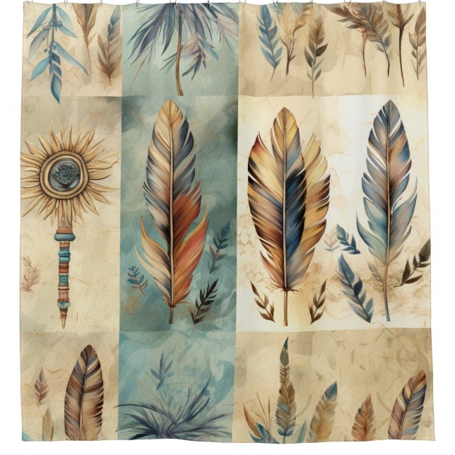 Aztec Tribal Feathers Medicinal Stick Duschvorhang (Vorderseite)
