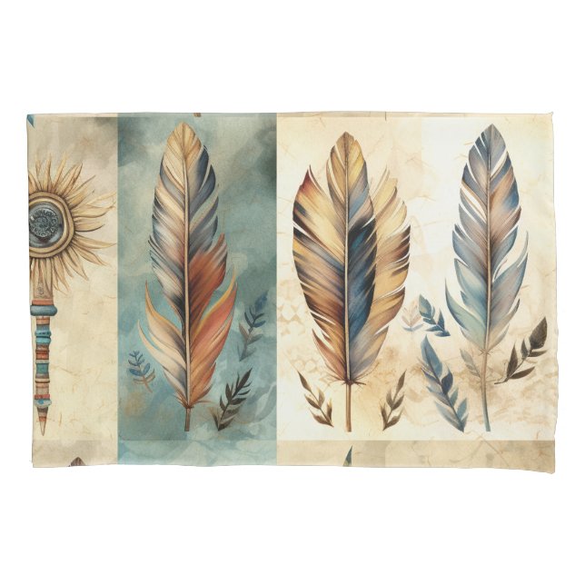 Aztec Tribal Feathers Medicinal Stick Kissenbezug (Vorderseite-Links)