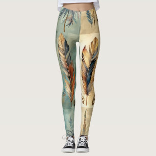 Aztec Tribal Feathers Medicinal Stick Leggings