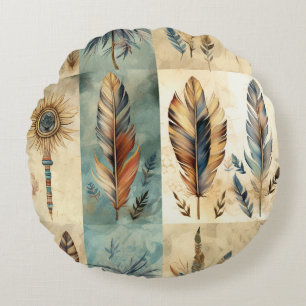 Aztec Tribal Feathers Medicinal Stick Rundes Kissen