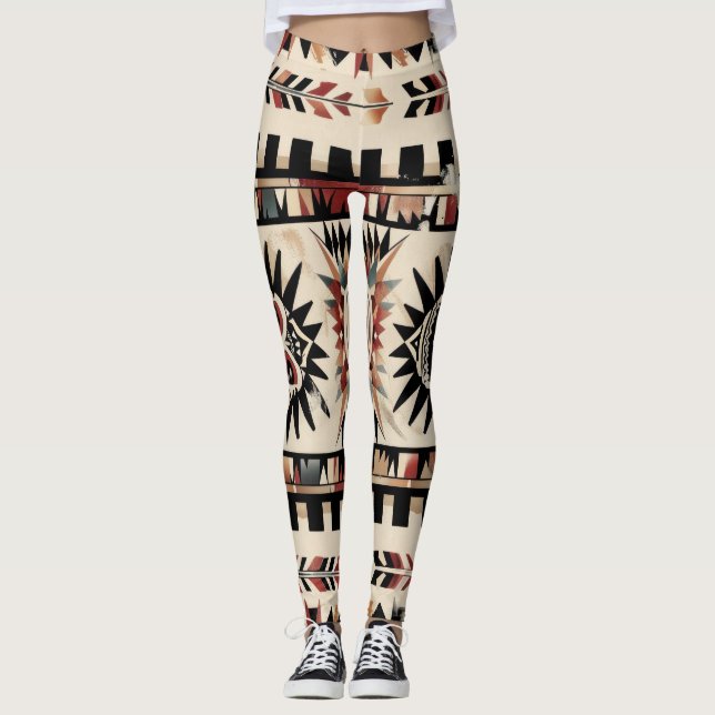 Aztec Tribal Geometric Muster Leggings (Vorderseite)