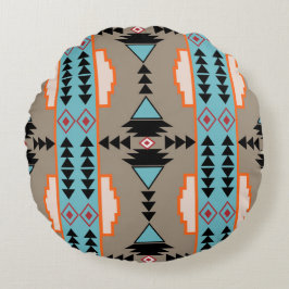Aztec Tribal Geometric Rundes Kissen