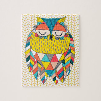 Aztec Tribal Modern Owl Chevron Art Puzzle