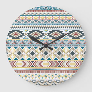 Aztec Tribal Motifs: Geometrisches Nahtloses Desig Große Wanduhr
