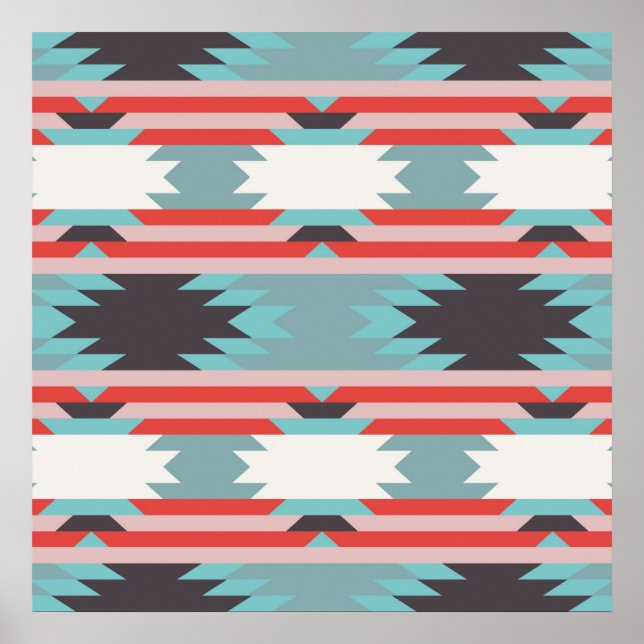 Aztec Tribal Muster Indianerblau Poster (Vorne)
