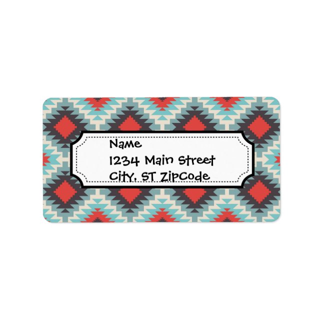 Aztec Tribal Native American Red Blue Pattern Adressaufkleber (Vorne)