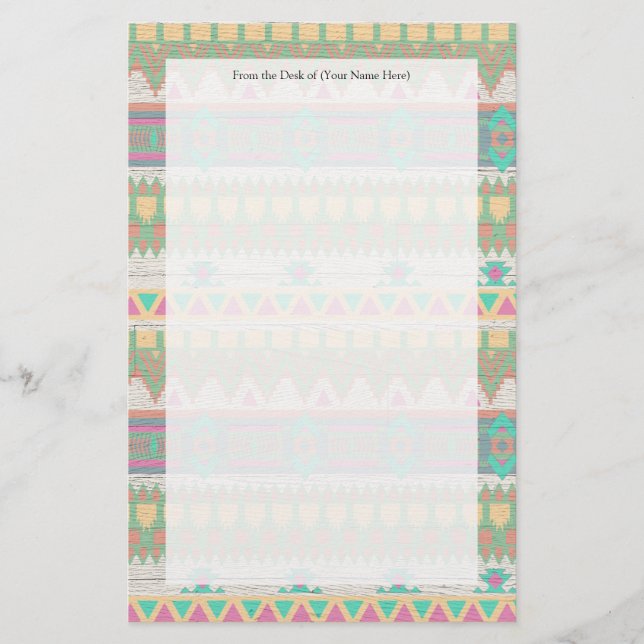 Aztec Tribal Native Pastel Geometric Muster Briefpapier (Vorderseite)