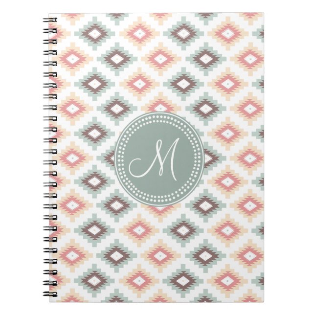 Aztec Tribal Pink Pink Monogram Muster Notizblock (Vorderseite)