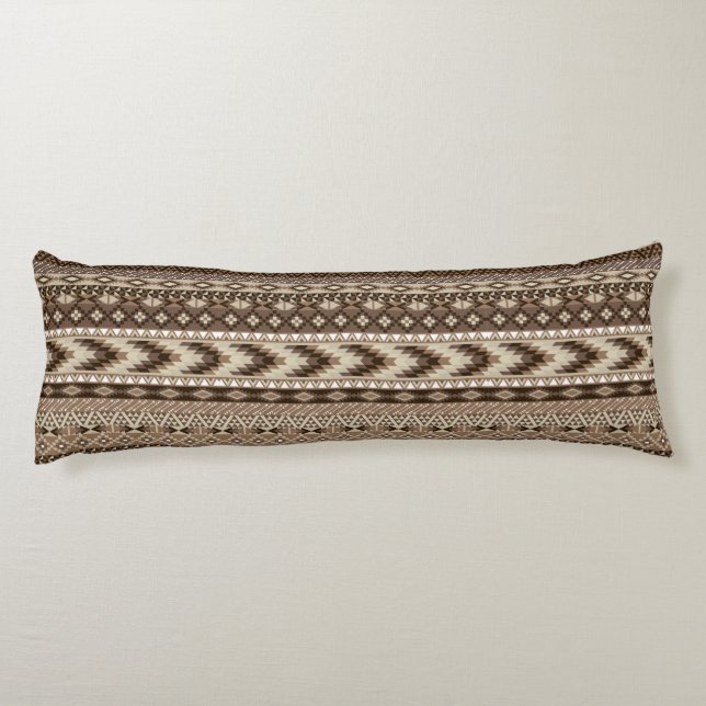 Aztec Tribal Print Neutral Browns Beige Taupe Seitenschläferkissen (Rückseite)