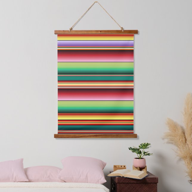 Aztec Tribal Traditionelle Textilfarben Linie m Wandteppich Mit Holzrahmen (Schlafzimmer)