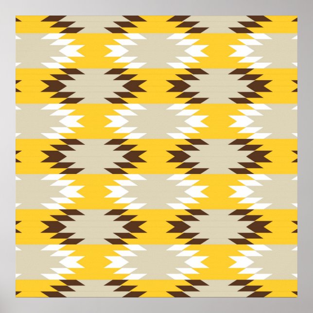 Aztec Tribal Yellow Brown Native American Designs Poster (Vorne)