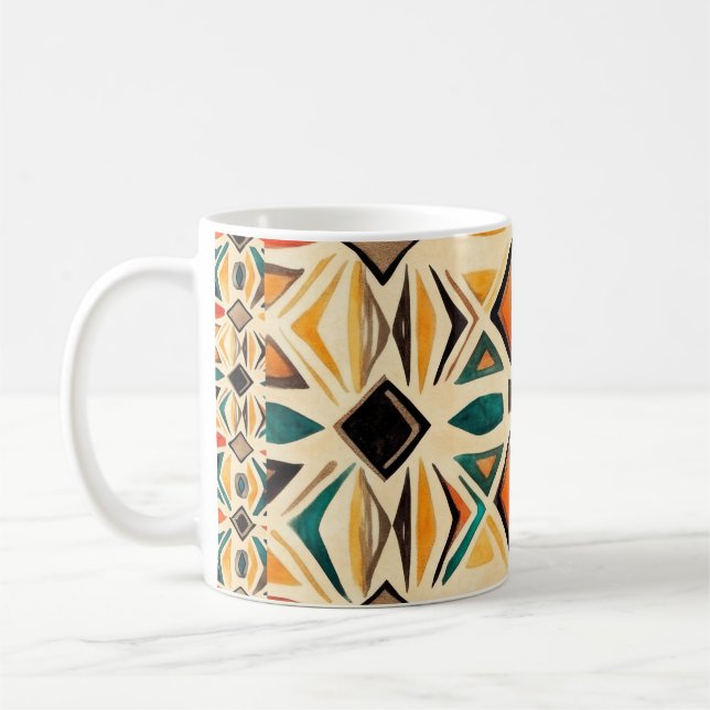 Aztec Vibes – Geometric Watercolor Mosaic Kaffeetasse (Links)