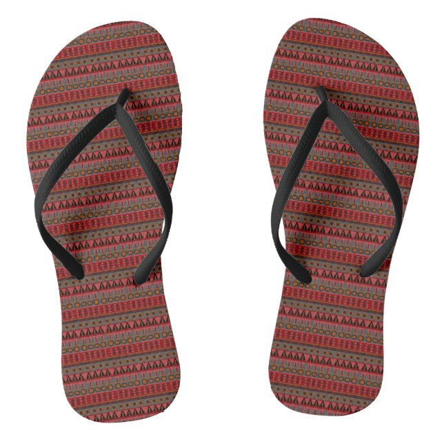 Aztec Warm Red Orange Brown Art Flip Flops (Fußbett)